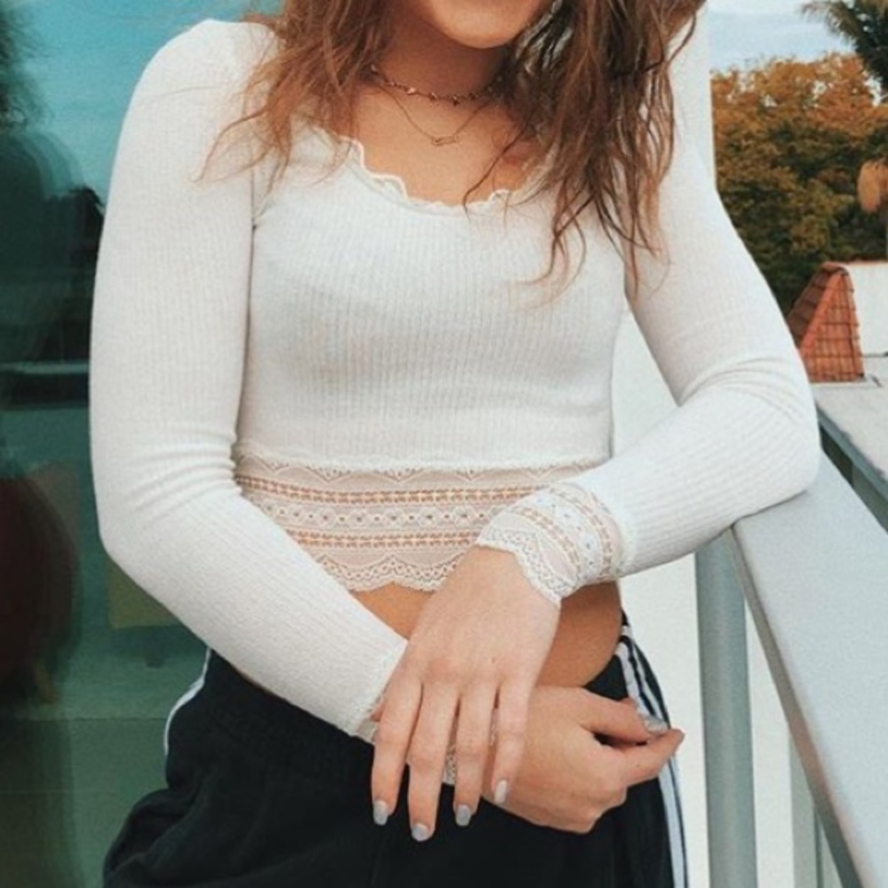 Urban outfitters white lace trim top